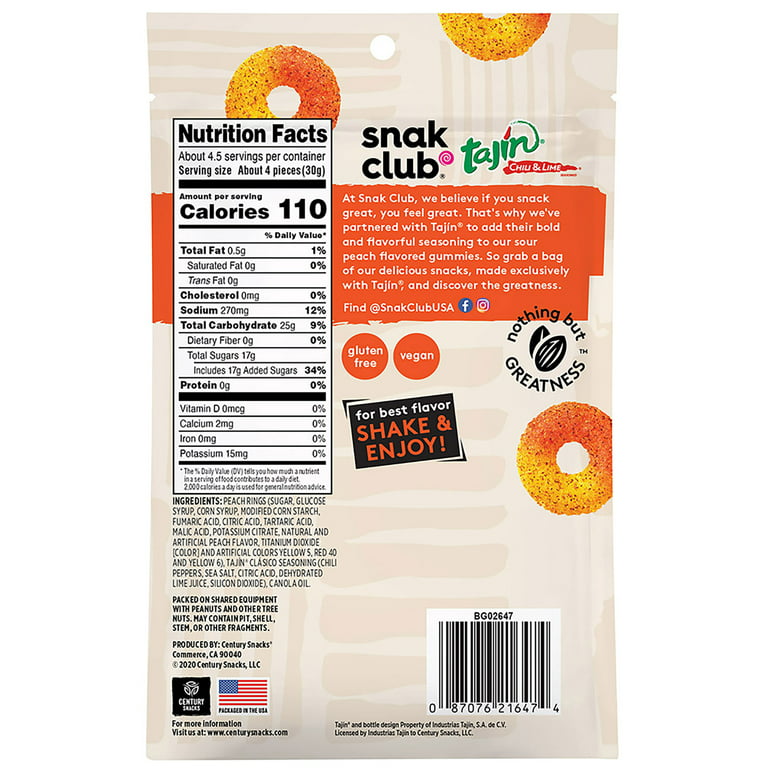 Snak Club Tajin Peach Rings 5.oz